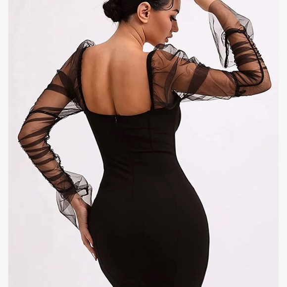 Mesh Puff Long Sleeve Dress - Picture 2 of 8